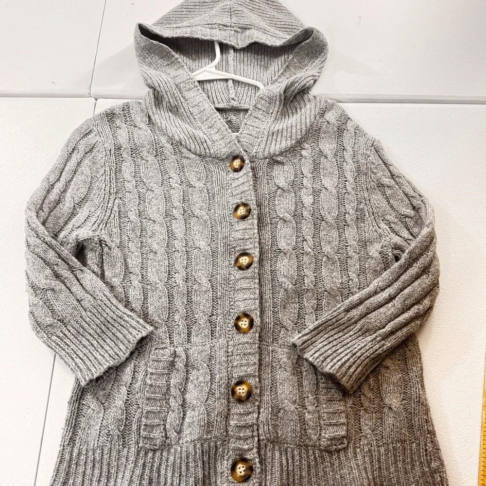 Y2K Between Me & You Womens Gray Cable Knit Hooded Cardigan Sweater Sz L baydoll
